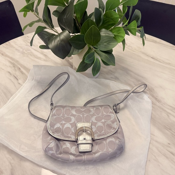 Coach Handbags - Coach Signature C Silver Metallic Crossbody Bag